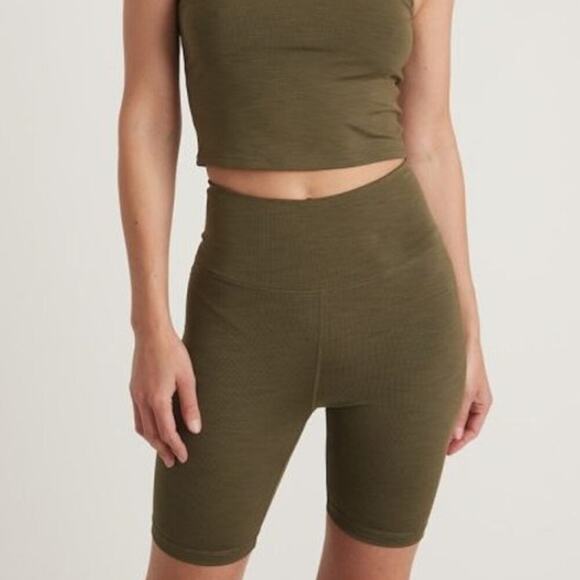 Marine Layer Studio Bike Shorts High Waist Athleisure Workout Olive Green NWT S - Picture 1 of 9